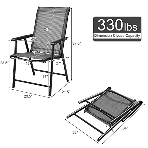 S AFSTAR Patio Chairs Set of 2, Outdoor Foldable Sling Chairs with Armrests, Folding Outdoor Chairs for Lawn Garden Backyard Poolside Porch (Gray)