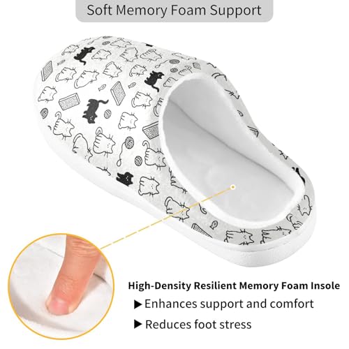 Cute Cat Black and White Mens Womens Slippers Cozy Memory Foam Slippers Slip On Warm House Shoes for Indoor Outdoor Size 16/17 23021293