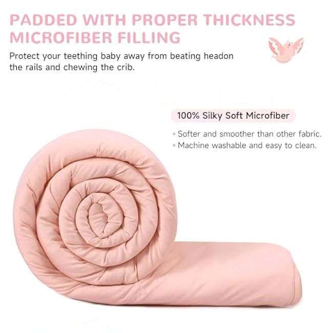 Pink 3pcs New Teething Edge Crib Rail Cover&Corner Guard Coverage Straps,Reversible Guardrail Cover Protector for Boys Girls(1 Long 2 Short)