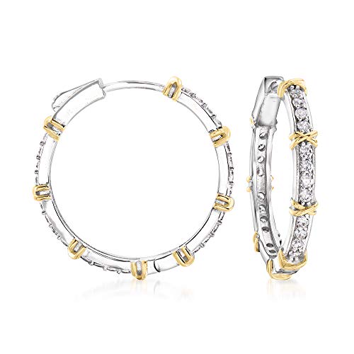 Ross-Simons 1.20 ct. t.w. CZ Hoop Earrings in Sterling Silver With 18kt Gold Over Sterling