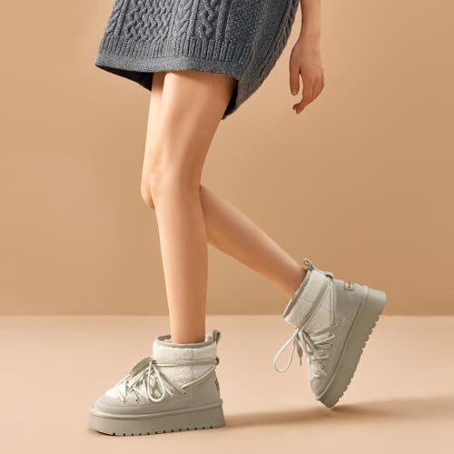 BEAU TODAY Snow Boots for Women, Platform Anti-Slip Winter Booties, Warm Fur Lace Up Round Toe Ankle Boots for Women, Comfort Faux Fur Outdoor Walking Boots3