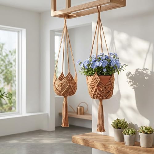 Cintre pour plantes en macramé suspension corde coton boho intérieur x2