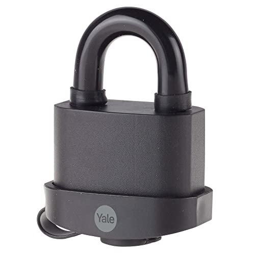 Image of YALE Y220B /61 /123 /1 - Black Weatherproof Padlock with Protective Cover (61mm) - Outdoor Hardened Steel Shackle Lock for Shed, Gate, Chain - 3 Keys - HIGH Security