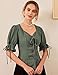 Women's Renaissance Shirt Casual Short Sleeve Lace-up Tops Blouse Green Gray XXL