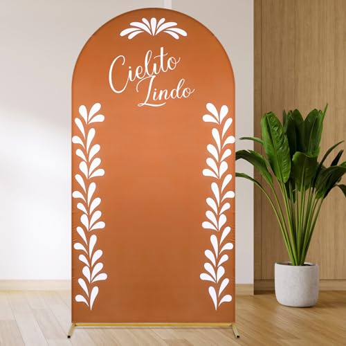 FuWeave Mexican Talavera Arch Stand Covers Wedding Cielito Lindo Backdrop Round Top Arch Cover Fabric for Mexico Party Baby Shower Stand Decoration 4 x 7ft