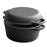 Cast Iron Skillet, Pre Seasoned 2-In-1 Cast Iron Pan, 5 Qt Black Cast Iron Dutch Oven With Lid, Deep Frying Pan for Kitchen/ Indoor/Outdoor/Camping