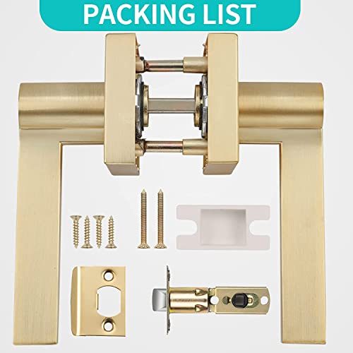 Ehomeware 6 Pcs Satin Brass Door Handles, Interior In Gold Finish, Passage Heavy Duty Contructions, Keyless Hallway Closet Door Knobs, Modern Door Levers #TOP6