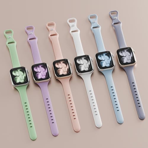 Image of 6 Pack Thin Slim Soft Silicone Bands Compatible with Apple Watch Women Men | 38mm 40mm 41mm 42mm 44mm 45mm 46mm 49mm, Waterproof Lightweight Strap for iWatch Series 11 /10 /9 /8 /7 /6 /5 /4 /3 /2 /1 SE Ultra