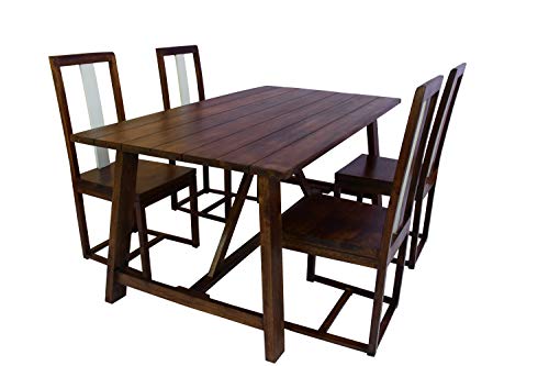 Image of Sheesham Wood 4 Seater Dining Table with Chairs Wooden Dining Room Set Four Seater Dinner Table Furniture for Living Room Home Restaurant (Walnut Finish)