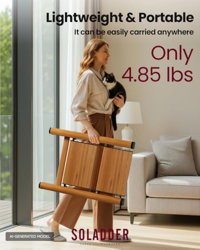 Image of SOLADDER 2 Step Ladder, Folding Step Stool with Anti-Slip Wide Sturdy Pedal, Multi-Use for Home and Kitchen Use, Space Saving-Woodgrain(300lbs Capacity)