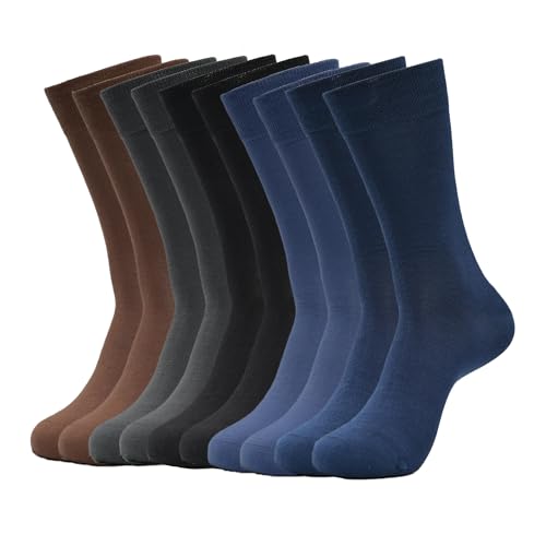 SUKBRGIR Men's Bamboo Fiber Dress Socks, Solid Color Breathable Moisture-Wicking, Brown Gray Navy,...