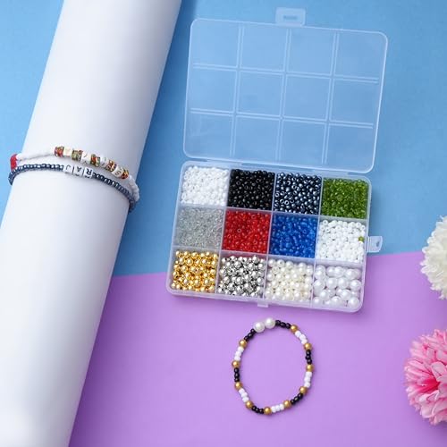 Image of Ambitieux DIY Bracelet Making Kit for Girls - 12 Types Colorful Beads with Charms, Elastic Thread, Earrings, Clasps & Rings - Jewellery Craft Kit for Kids, Birthday Return Gift, Rakhi Special Set for 2 3 4 5 6 7 8 9 10 years (Seed beads 1)