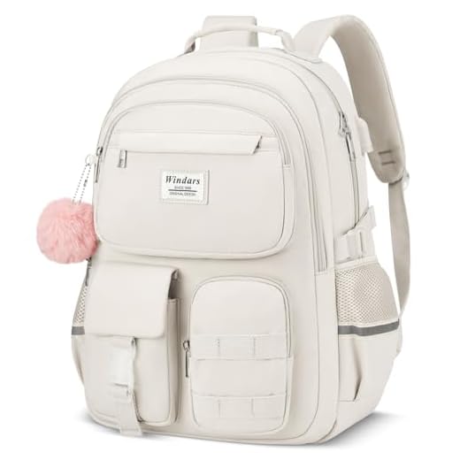 WINDARS School Backpack for Teen Girls, Cute Laptop Backpack for Women Students, Middle High School Bags Aesthetic Bookbag for College Travel Fit 15.6 Inch Laptop (Beige)