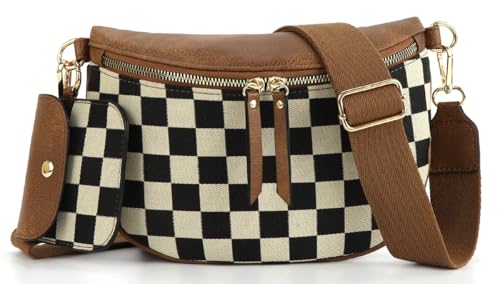 Image of 2 Pcs Checkered Crossbody Bags for Women Bum Bag Checkered Cross Body Sling Backpack Hobo Satchels Shoulder Wallet Purses