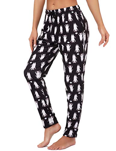 Pyqian Gato Pantalones de Pijama Mujer Invierno Largo Algodon, Suave Cómodo Suelto y Agradable Cover