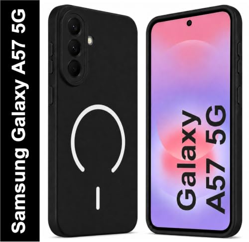 Image of SBMS Silicone Back Cover Case for Samsung Galaxy A57 5G | Soft Micro-Fibre Lining Inside | Magsafe Print On Back Side Camera Protection Bump | Shockproof Case Samsung Galaxy A57 5G (Black)