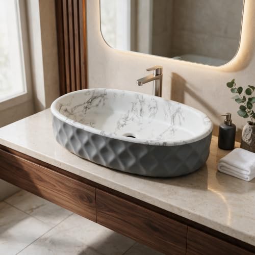 Image of Backline 20x13x5.5 Inches Table Top Wash basin Matt Finish | Basin for Bathroom | Countertop Bathroom Basin For Restaurant /Dining Hall /Living Room