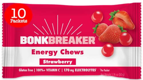 Bonk Breaker Energy Chews, Dairy-Free, Gluten-Free Ingredients to Provide Quick Energy and Focus, 1 Box of 10 Packets, Strawberry