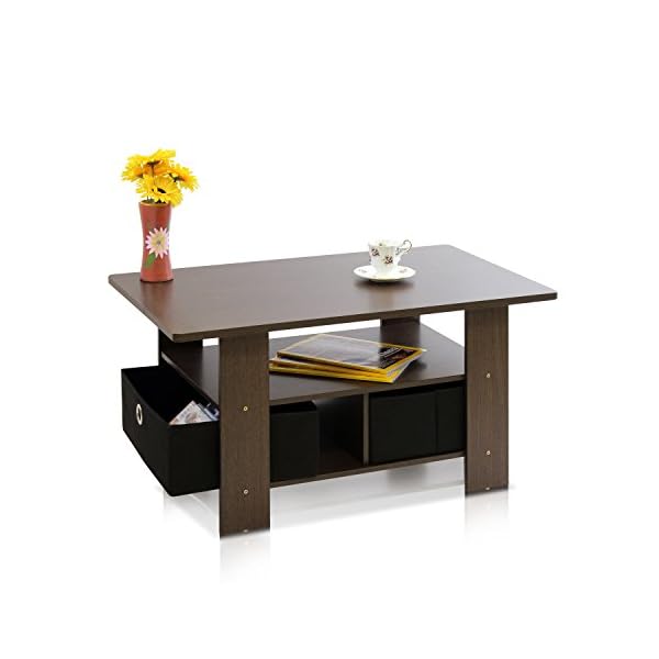 Furinno Coffee Table with Bins, Dark Brown/Black The Community Connection