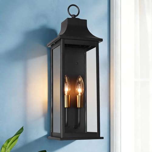 Image of JYZ 20 inch Exterior Coach Light Wall Mount, Farmhouse Outdoor Entry Wall Lantern Fixture, Exterior Wall Sconce with E12 Base, Anti-Rust Aluminum with Clear Glass Wall Lamp for Porch, Garage, Patio