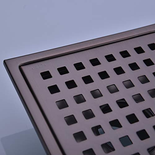Orhemus Square Shower Floor Drain with Removable Cover Grid Grate 6 inch Long, SUS 304 Stainless Steel Brushed Bronze Finish