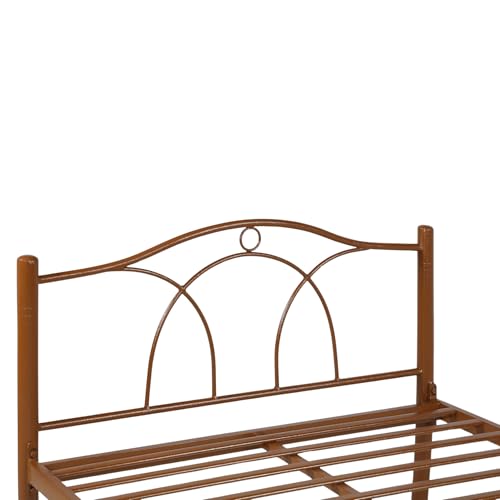 Image of Alto Metal Extra Single Size Bed Without Storage | Wrought Iron Single Bed with Headboard & Footboard| Sturdy Powder Coated Platform Cot for Bedroom (Alto Brown)