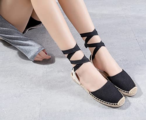 Image of Women's Espadrille FLat Sandals Closed Toe Ankle Wrap,Classic Lace Up Summer Dressy Flat Shoes