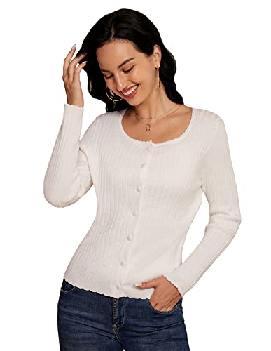 CURLBIUTY Cardigan côtelé à manches longues et col carré pour femme, blanc, L Cover