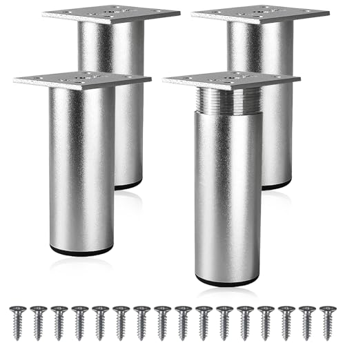 Aurinovellia 4 Piezas Patas para Muebles con Tornillos, Patas de Muebles de Aleación Aluminio, Patas Ajustables de 10 a 11 mm, para Muebles Sofás Silla Escritorio Mesa Armario, Plata