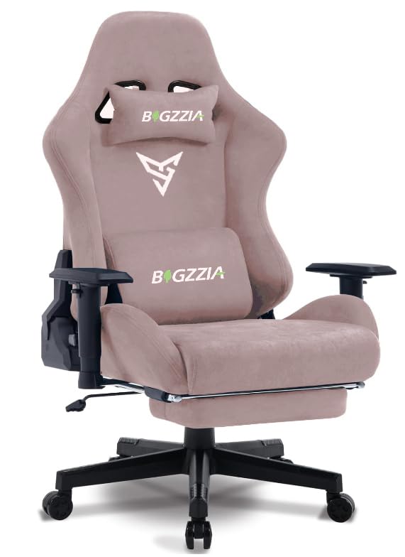 bigzzia Gaming Chair, Video Game Chair with Footrest, Abrasion-resistant velour Computer Chair, 3D Armrests PC Chairs for Adults (Pink)