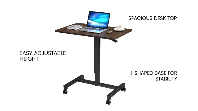 FitDesk Portable Laptop Desk, Rolling Standing Workstation Adjustable Height, Compact Standing Table with Large Surface, Small Stand Desk for Home Office, 30 lb Weight Limit – White, 27" Tabletop