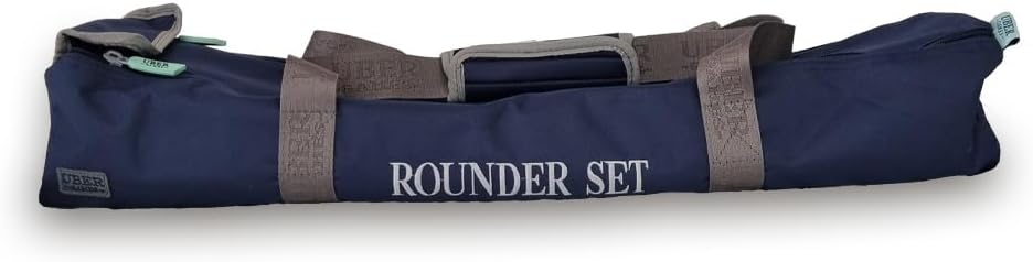 Uber Games Rounders Set | Includes A Wooden Rounders Bat With Rubber Grip, Leather Rounders Ball, 4 Wooden Posts, 2 Rubber Mats | Nylon Storage Bag