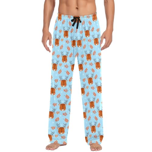 Cute Deers Men's Pajamas Pants Cotton Sleep Bottoms Pants Lounge Sleepwear - S2