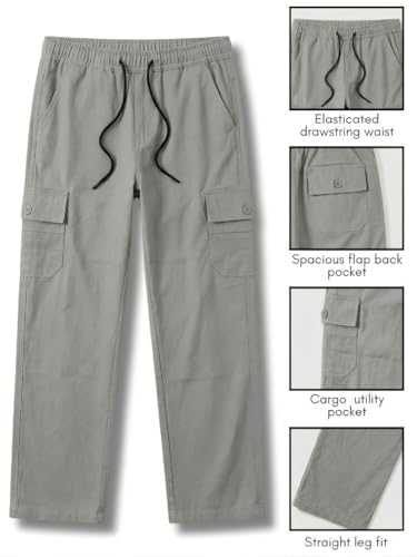 Image of Cargo for Men | Cotton Cargo Pant | Lower for man | Elastic Drawstring Waist Straight Fit Bottoms | Comfortable Breathable Cargos for Casual, Office Wear
