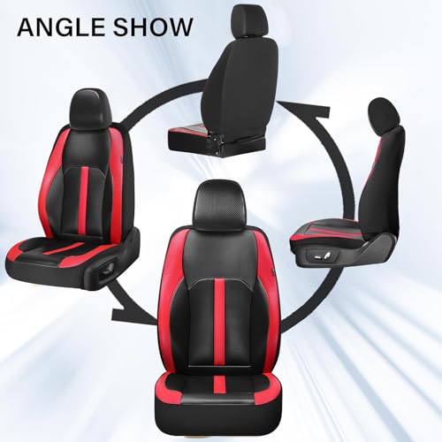 Image of Coverado Leather Car Seat Covers Front Seats & Carbon Fiber, Waterproof and Durable All Weather Protector, Universal Fit for SUV, Pickup Truck, Sedan, Automotive Vehicle Interior, Black&Red