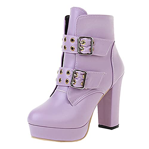 BEAUPAS Women's Platform High Heels Chunky Gothic Buckle Ankle Boots Block Heel Booties Shoes