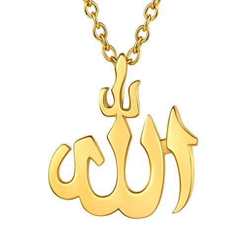 PROSTEEL Stainless Steel Allah Necklace, Muslim Islamic Jewelry,Crescent Moon,Eid,Arabic Necklace,Gold/Silver Tone, Come with Box