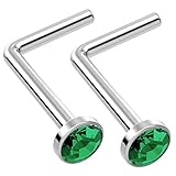 2pc L Shaped Nose Ring 18g 1mm 7mm Flesh Nostril Screw Nose Ring Crystal Hypoallergenic 316LVM Surgi