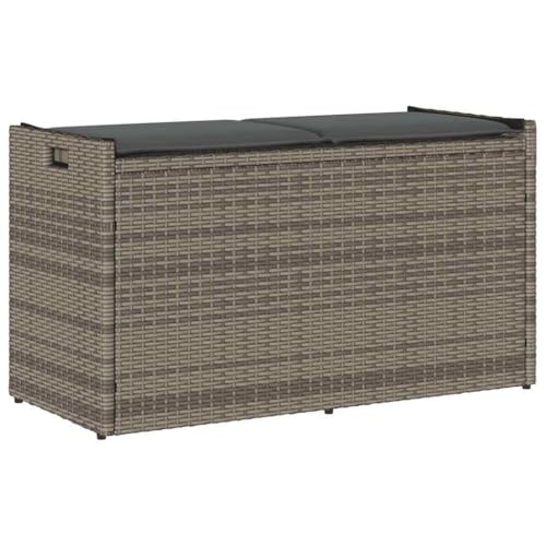 Teenpull Outdoor-Sitzbank mit Stauraum und Kissen Grau 100 cm, wetterfestes Polyrattan, Gasfeder, für Garten Terrasse Balkon, Bequeme Sitzgelegenheit