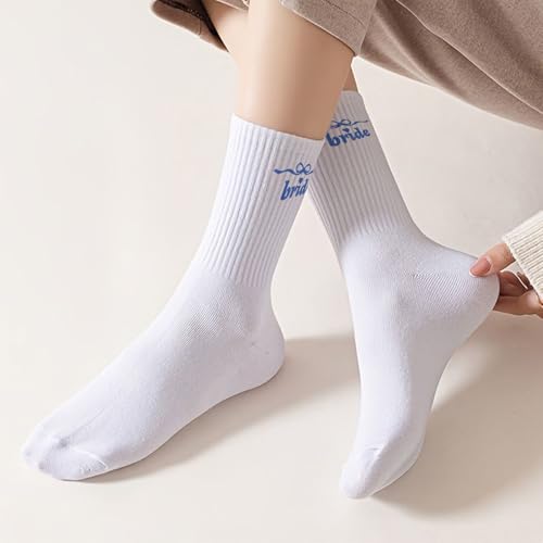 Bride to Be Socks White Blue Stocking for Bridal Shower Gift, Something Blue Cotton Socks for Bachelorette Decorations Wedding Engagement Accessories4