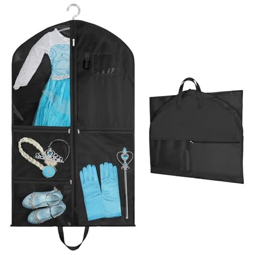 OSDUE Borsa Porta Abiti da 101,6 cm, con 5 Tasche con Cerniera, Borsa da Ballo Antipolvere, per Bambini e Donne, con Manici e Scomparto per Documenti, Borsa Pieghevole da Viaggio (Nero)