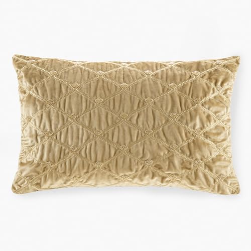Croscill Classics Décor Pillow, Luxurious Hand-Embelished Velvet Removable Cover, 100% White Goose Feather Décor Pillow with 233TC 100% Cotton Down Proof Cover, Aumont, Oblong, 22x15, Gold