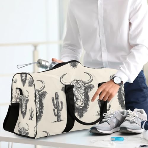 Travel Duffle Bag Cattle Cactus Gym Bags for Men Women Travel Duffel Bags with Adjustable Shoulder Strap Carry On Weekender Bag4