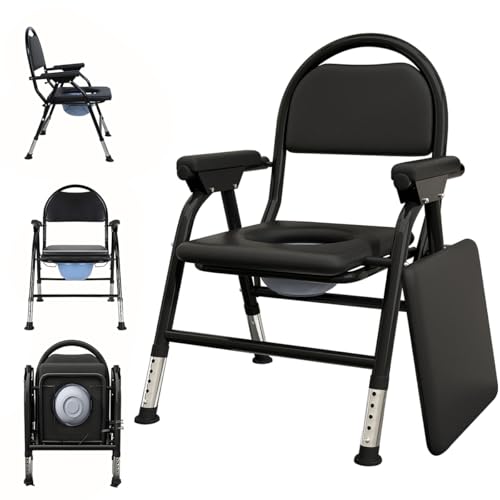 4 in 1 Folding Bedside Commode Chair for Elderly with Adjustable Height, Toilet Seat with Arms...