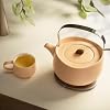 Leiph Self-Heating Teapot Set Rosy Apricot | 20 fl oz / 600 mL Ceramic Electric Smart Tea Pot with Cups, Strainer, and Heating Pad