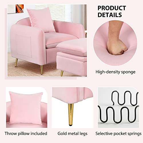 Merax Modern Accent Single Sofa Chair With Ottoman Foot Rest And Pillow For Living Room, Bedroom, Small Spaces, Apartment Office, Pink-2 #TOP5
