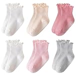 HDFHDF 6 Pairs Grippy Socks Baby Toddler Socks Baby Girl Socks Cute Pleated Anti Slip Adhesive Floor Socks Cotton Solid Color Learning to Walk Unsteadily (UK, Age, 1 Year, 3 Years, Light color)