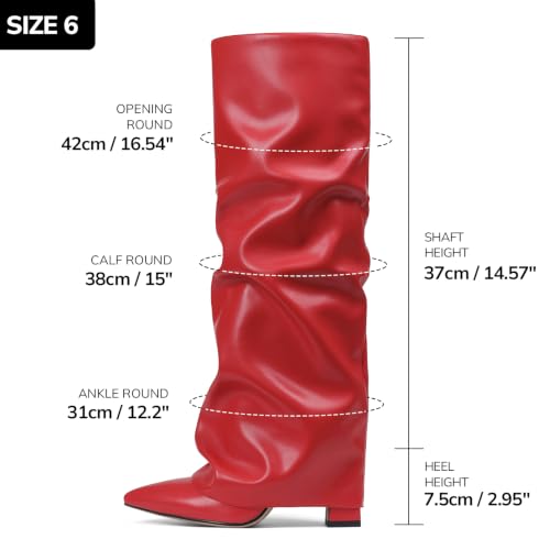 SaraIris Women's Red Knee High Boots - Shark Fold Over Boots - image 2