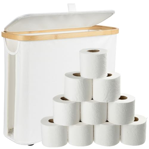 Cozary Toilettenpapier Aufbewahrungskorb mit Deckel – 25L Badezimmer Organizer, Faltbare Klorollenaufbewahrung, Platzsparende Aufbewahrungsbox für Bad Wasserfest, 43x35x17cm
