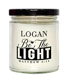 Bible Verse for Logan Candle,Christmas Gifts for Logan Be The Light Mattew 5:14 Gifts for Women Coworker Logan Name Birthday Candle Christmas Gifts, Housewarming, Soy Wax, Scented, Decor